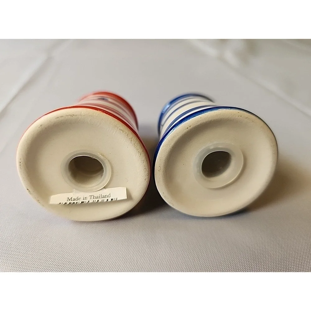 NWT Vintage Light House Salt & Pepper Shakers Handpainted Nautical Striped Cute